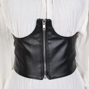Romwe black faux leather corset top
